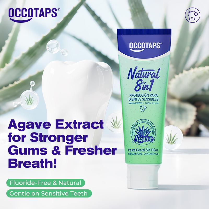 OCCOTAPS Agave Natural Herbal Toothpaste with Blue Agave Extract Brightens Teeth Strengthens Enamel Fluoride-Free Probiotics Mint Niacinamide - Oral