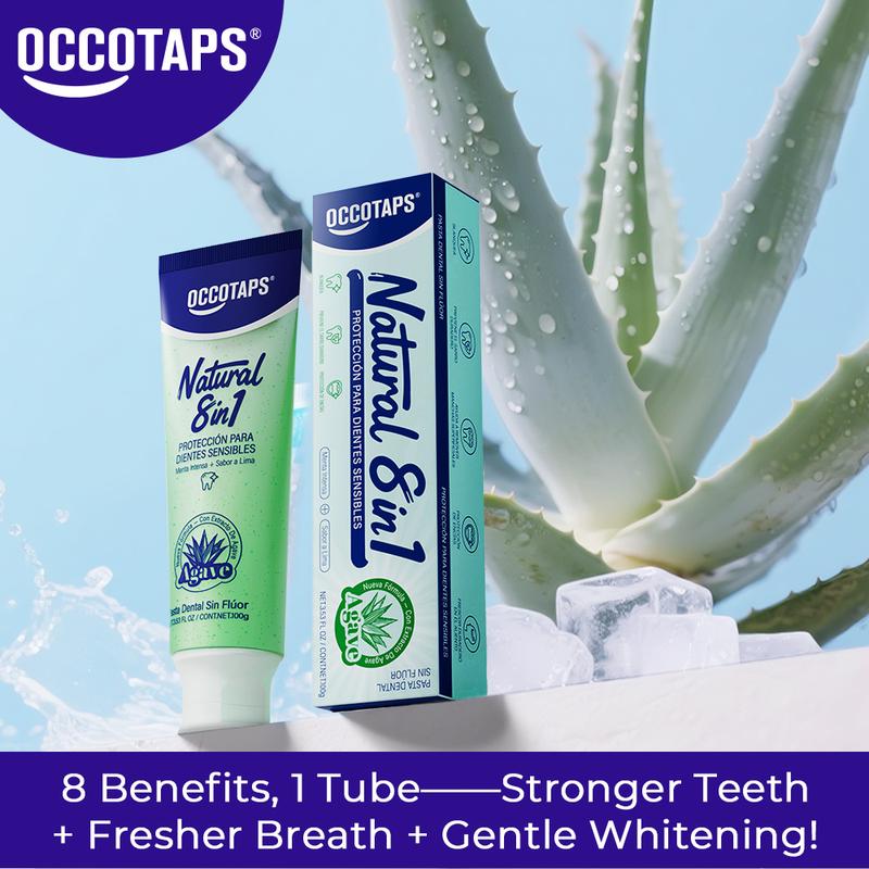 OCCOTAPS Agave Natural Herbal Toothpaste with Blue Agave Extract Brightens Teeth Strengthens Enamel Fluoride-Free Probiotics Mint Niacinamide - Oral